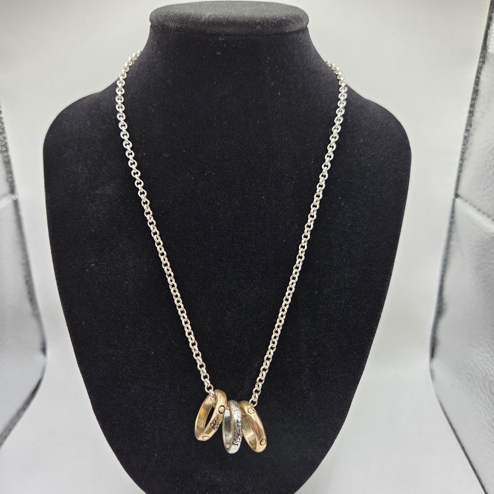 Bee Motif Mixed Metal Triple Ring Charm Pendant Necklace Silver Gold Tone 16"